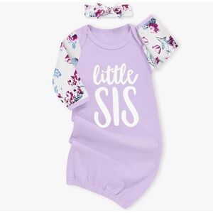 Purple 'Little Sis' Baby Sleeper Gown